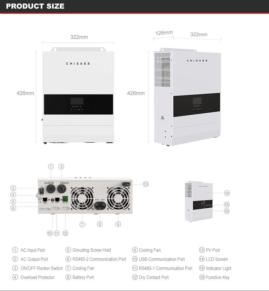 Chisage 3000W Match 48V off Grid Hybrid Inverter with Multiple Safety Protection